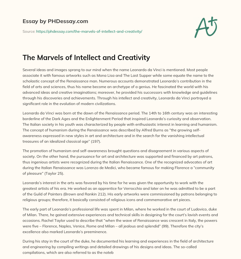 The Marvels of Intellect and Creativity essay