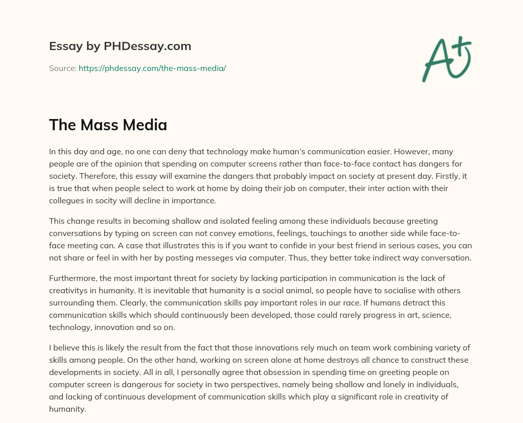 The Mass Media essay