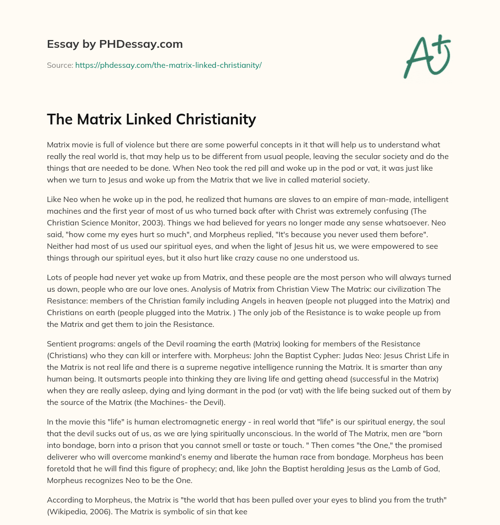 The Matrix Linked Christianity essay