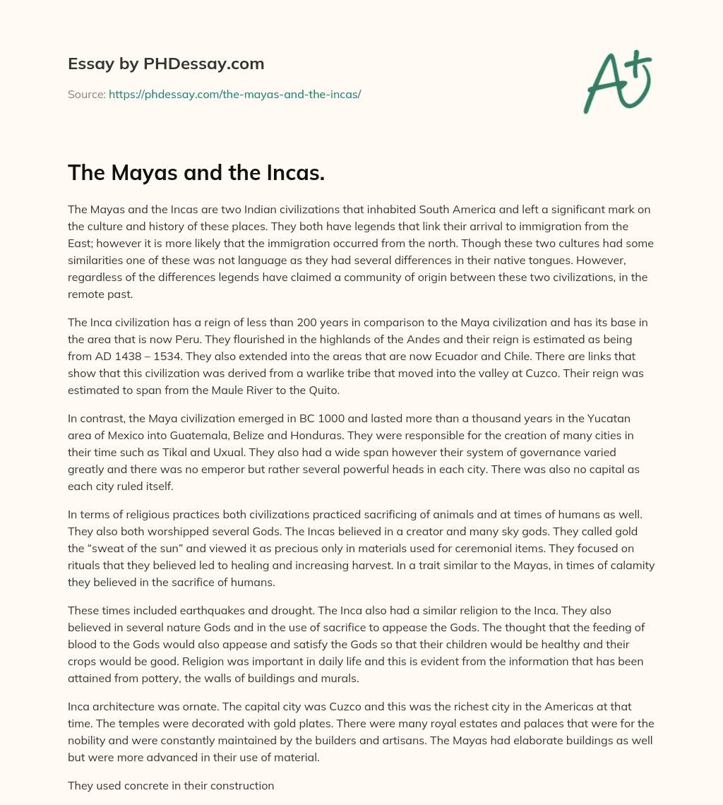 The Mayas and the Incas. essay