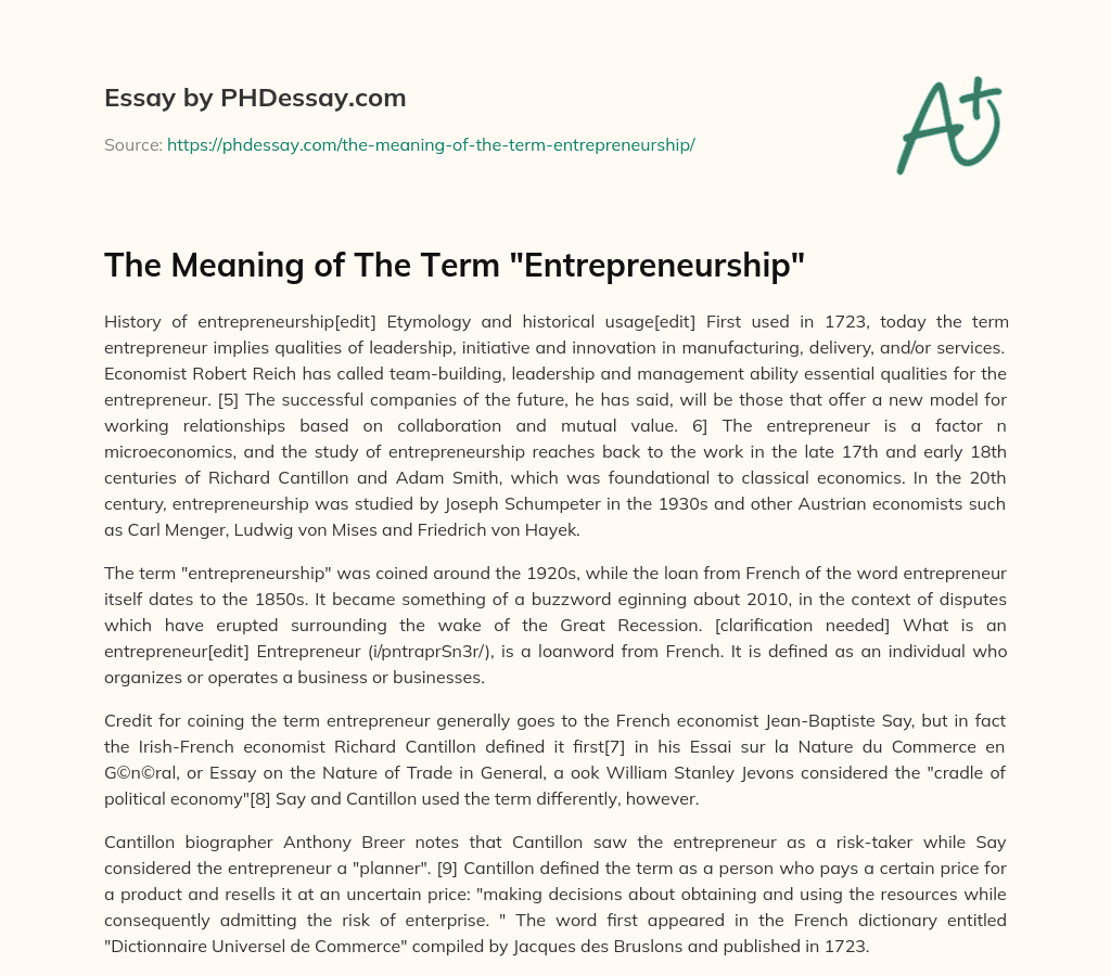 The Meaning of The Term “Entrepreneurship” essay
