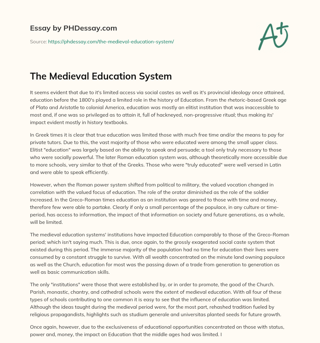 The Medieval Education System essay