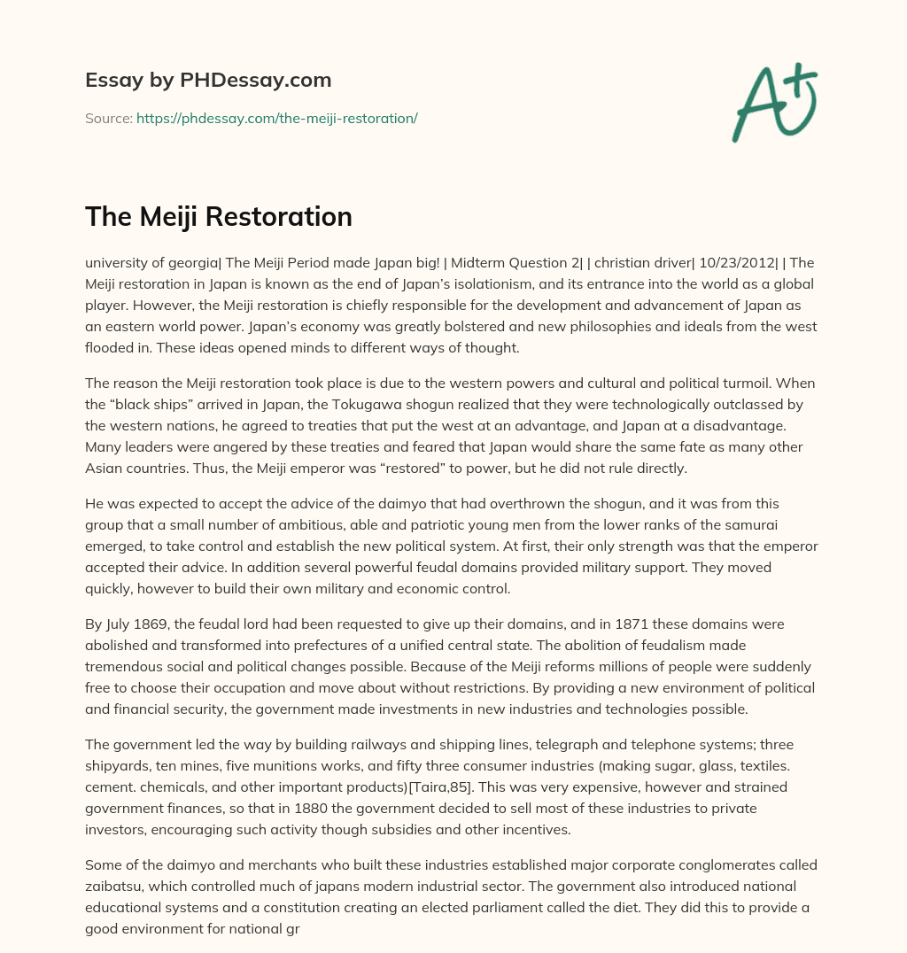 The Meiji Restoration - PHDessay.com
