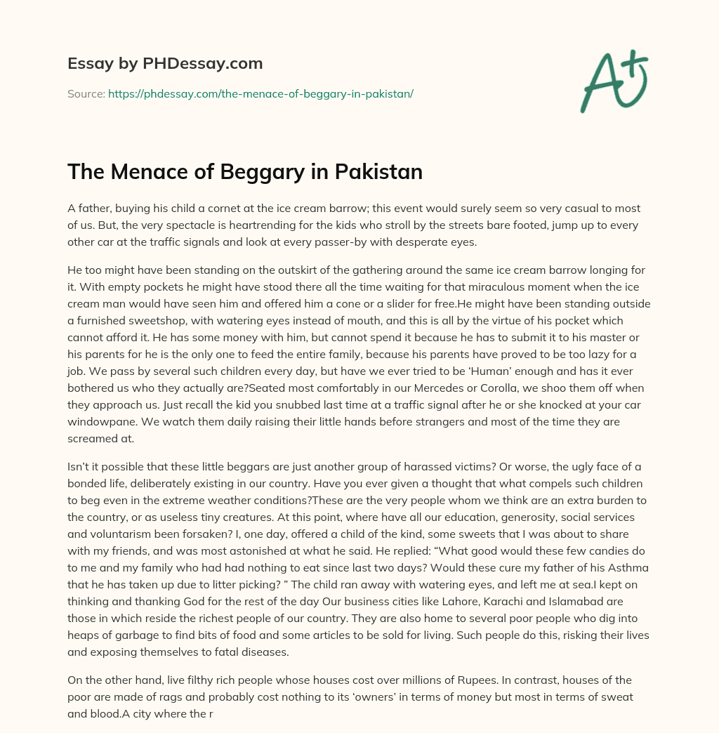The Menace of Beggary in Pakistan essay