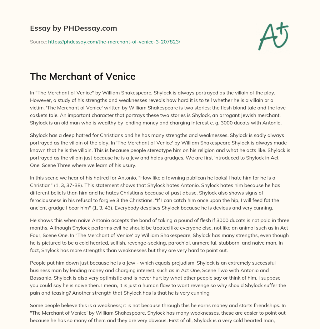 The Merchant of Venice essay