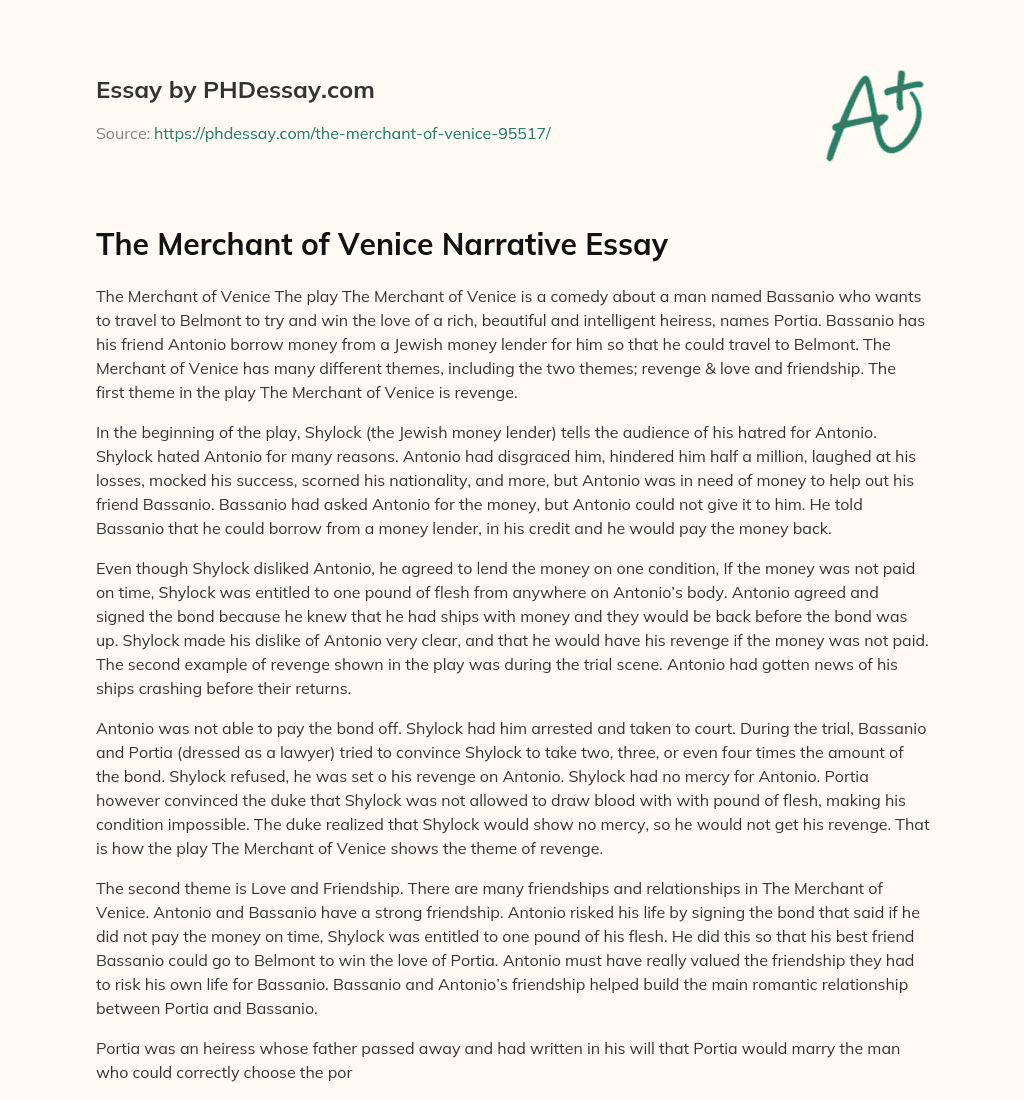 The Merchant of Venice Narrative Essay essay