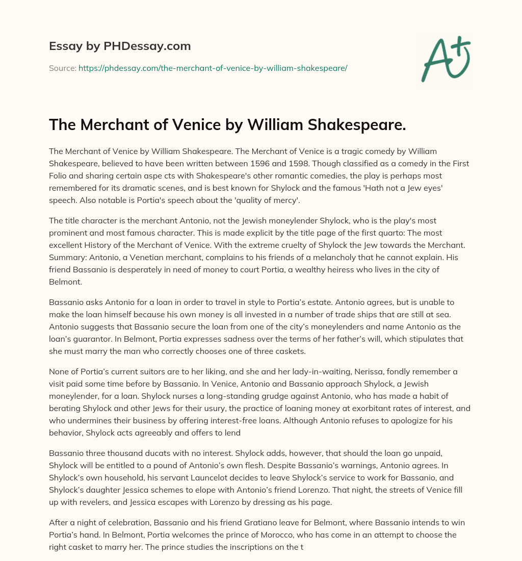 The Merchant of Venice by William Shakespeare. essay