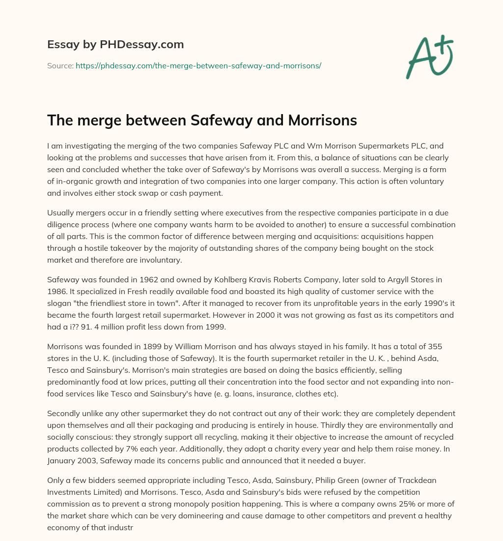 The merge between Safeway and Morrisons essay