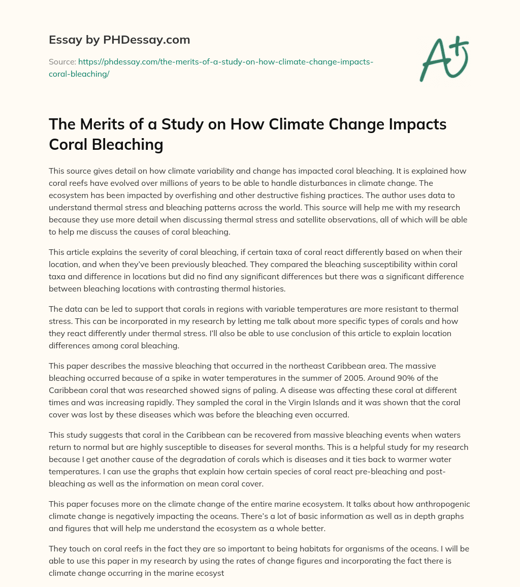 The Merits of a Study on How Climate Change Impacts Coral Bleaching essay