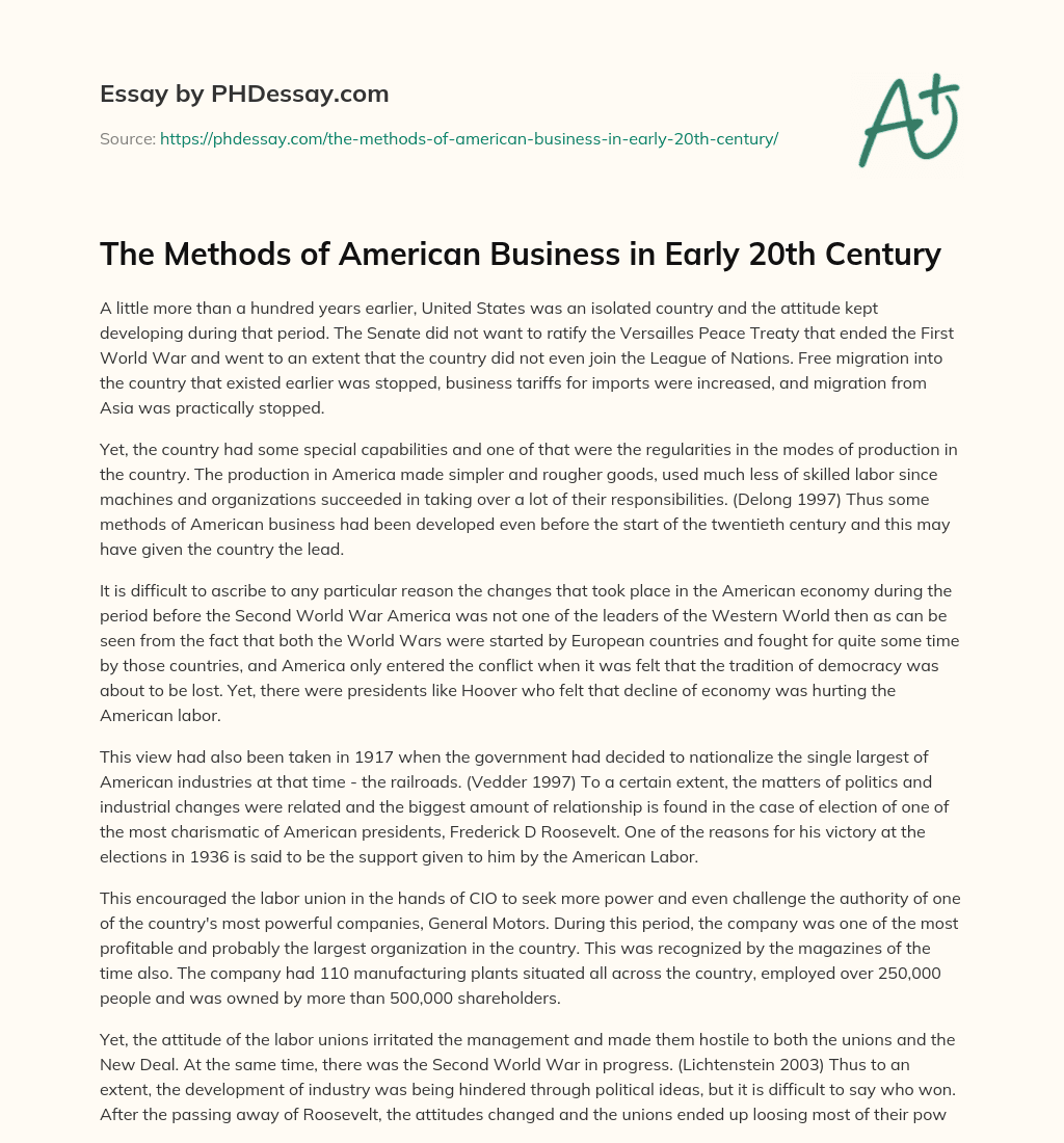 The Methods of American Business in Early 20th Century essay