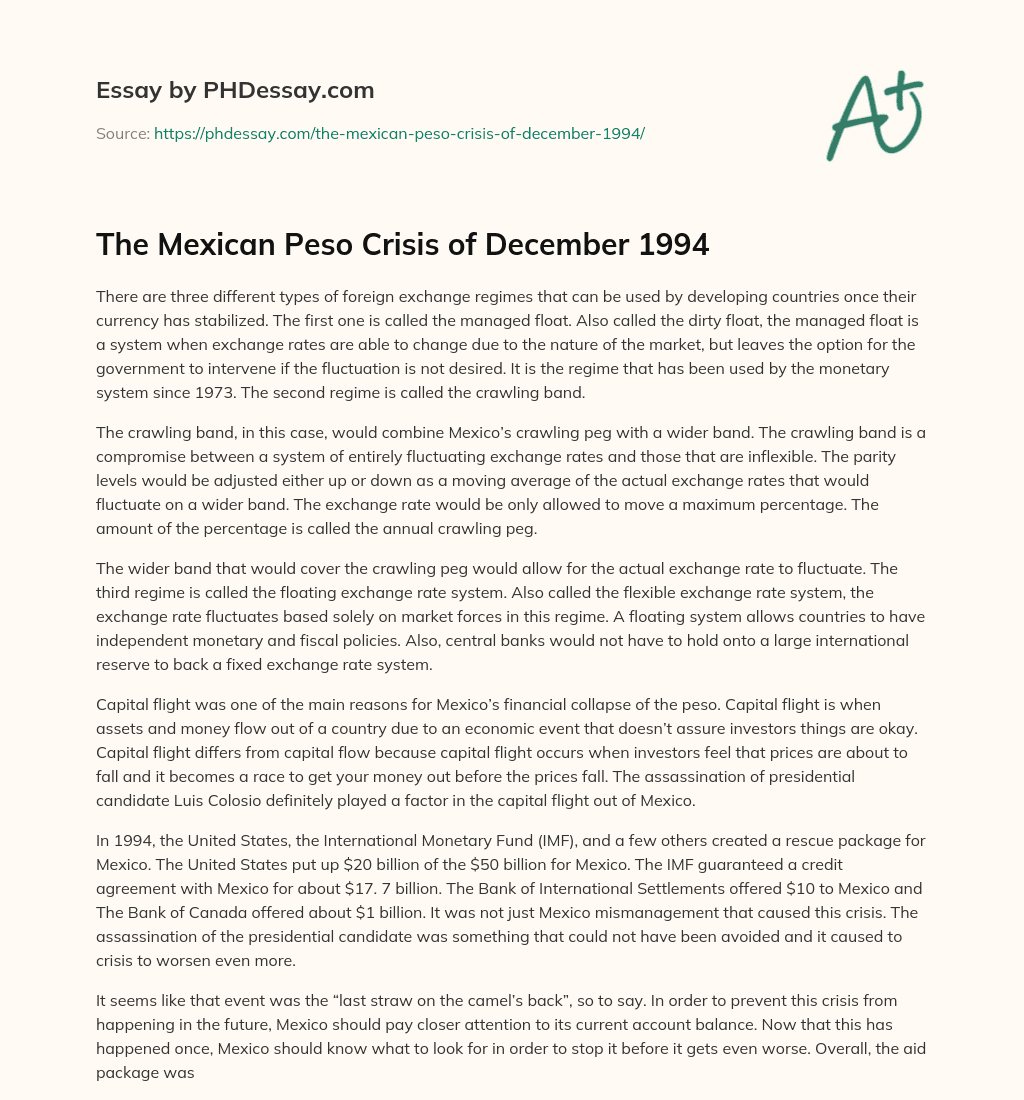 The Mexican Peso Crisis of December 1994 essay