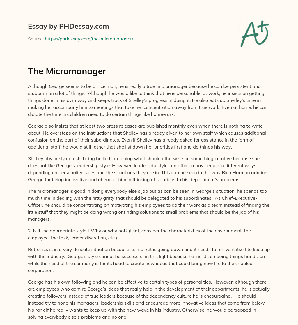 The Micromanager essay