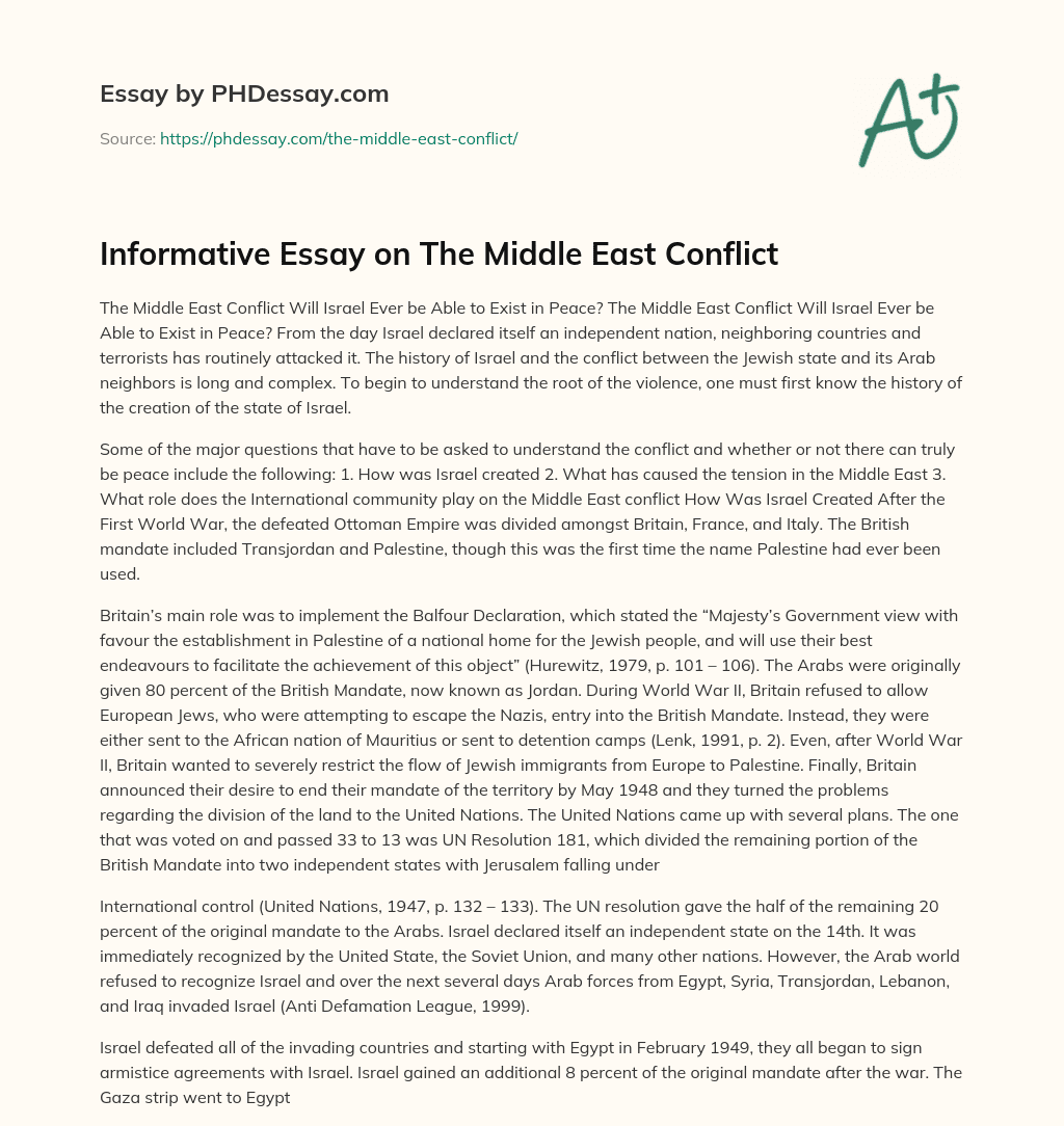 Informative Essay on The Middle East Conflict essay