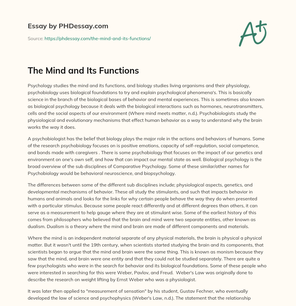 The Mind and Its Functions essay