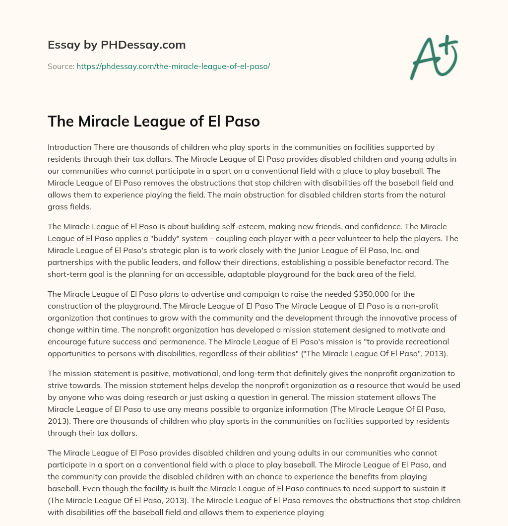 The Miracle League of El Paso essay