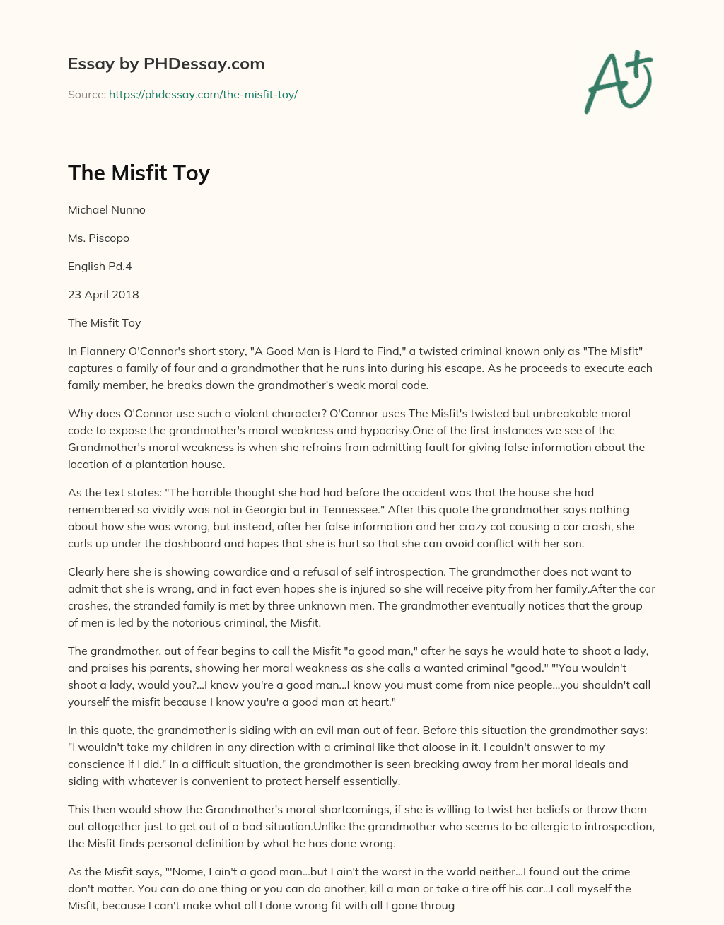 The Misfit Toy essay