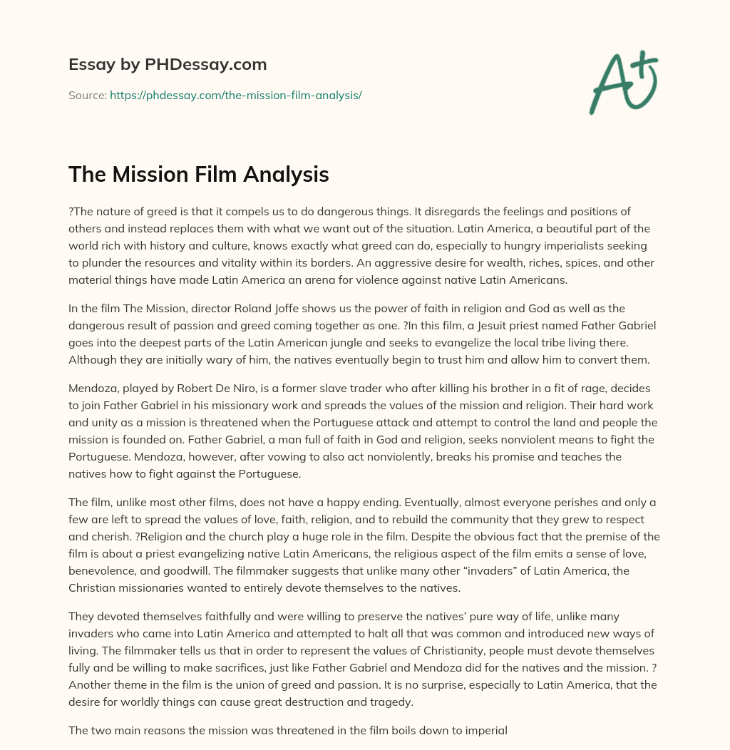 The Mission Film Analysis essay