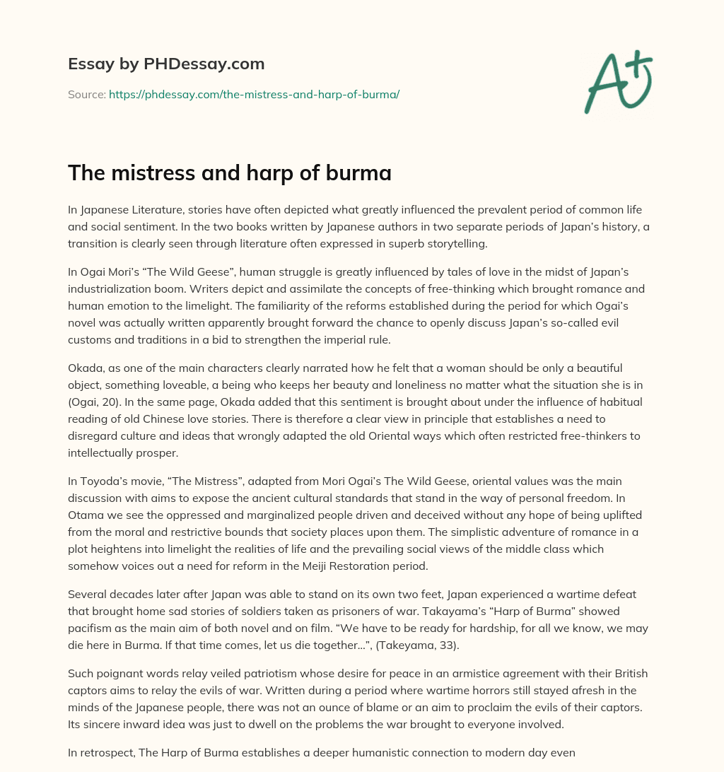 The mistress and harp of burma essay
