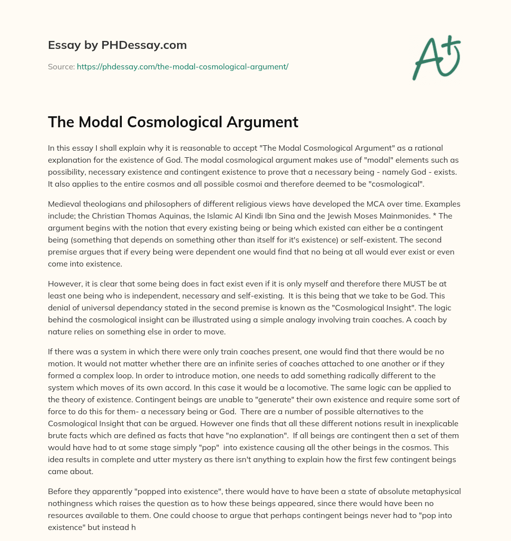 The Modal Cosmological Argument essay