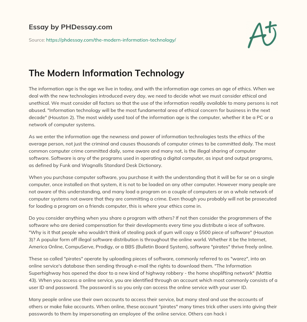 The Modern Information Technology essay