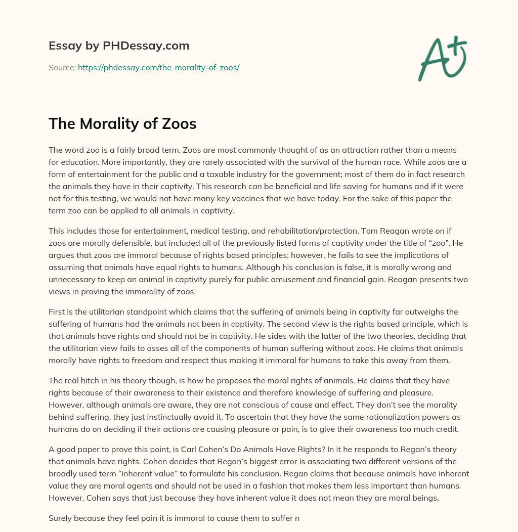 The Morality of Zoos essay