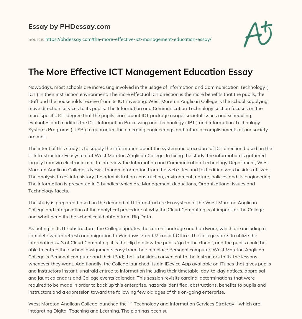 The More Effective ICT Management Education Essay essay