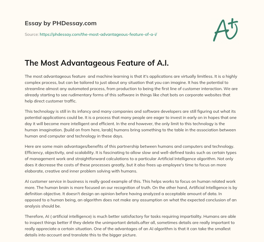 The Most Advantageous Feature of A.I. essay