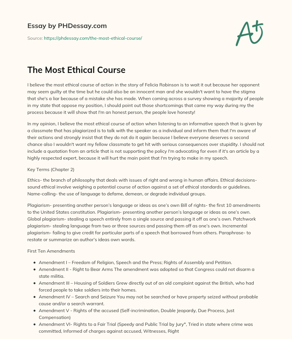 The Most Ethical Course essay