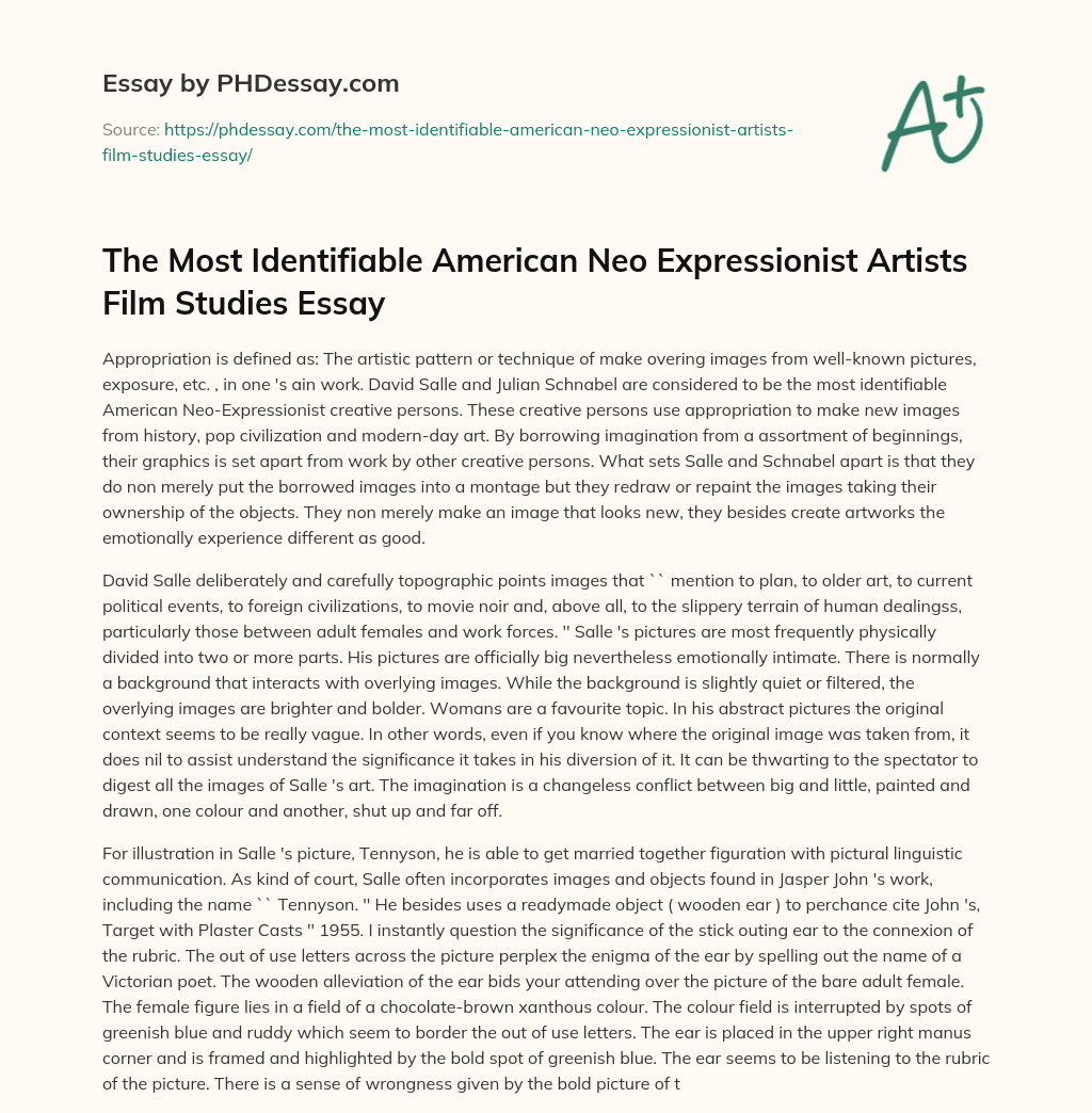 The Most Identifiable American Neo Expressionist Artists Film Studies Essay essay