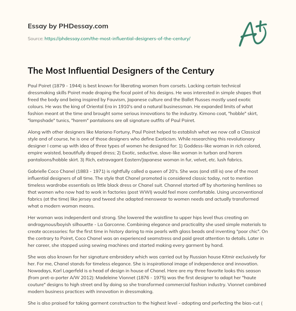 The Most Influential Designers of the Century essay