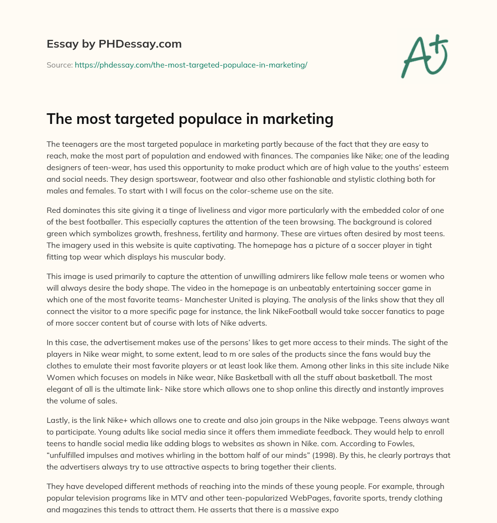 The most targeted populace in marketing essay