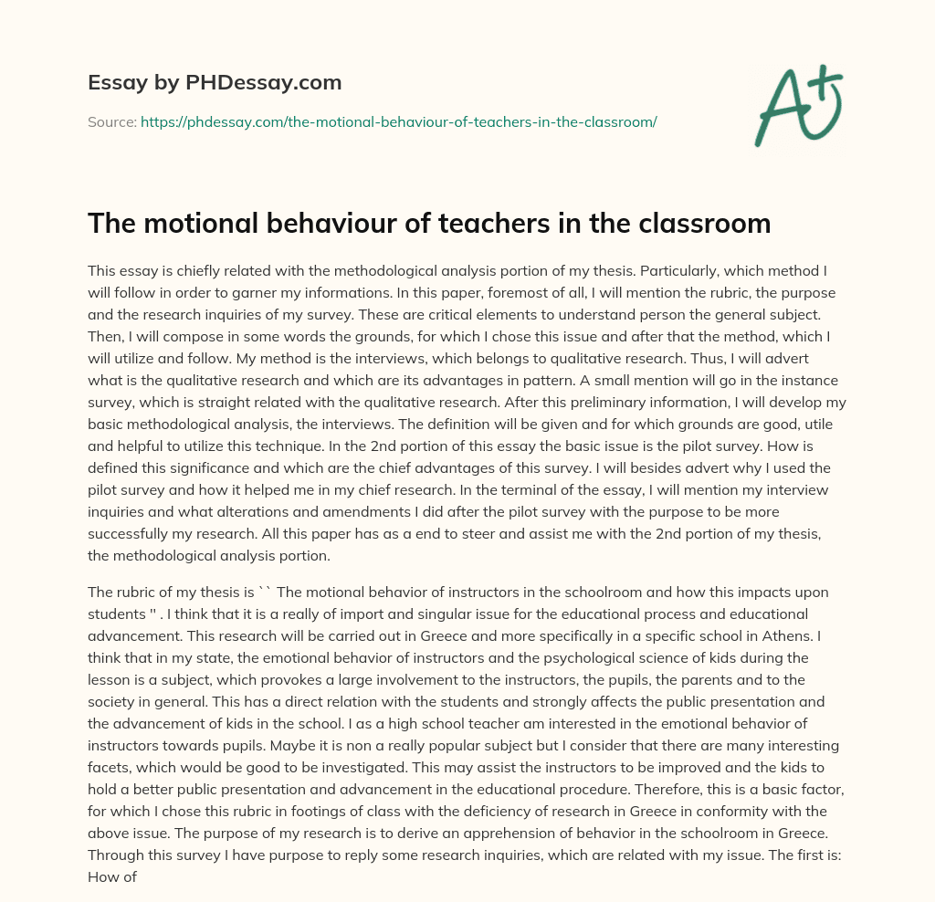 The motional behaviour of teachers in the classroom essay