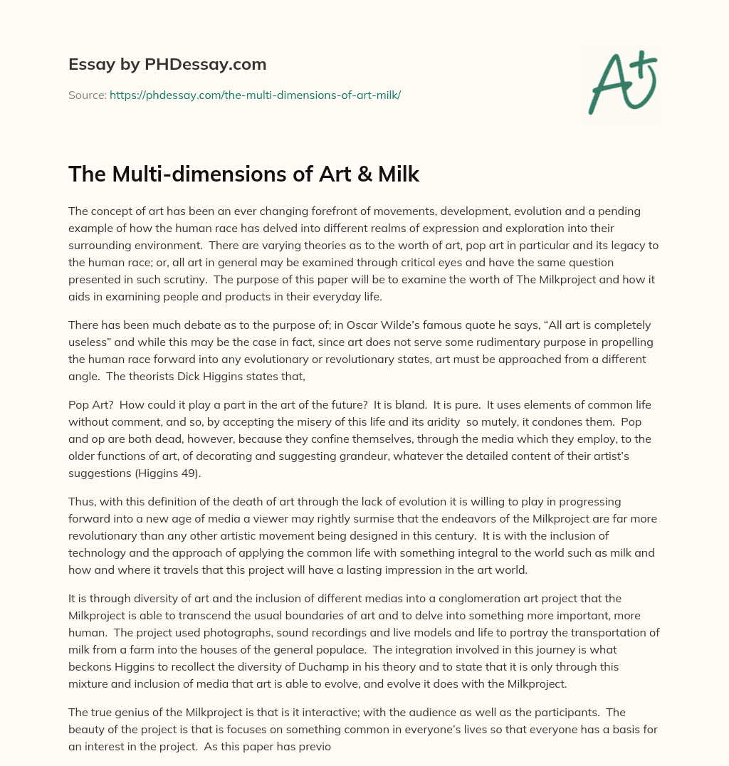 The Multi-dimensions of Art & Milk essay