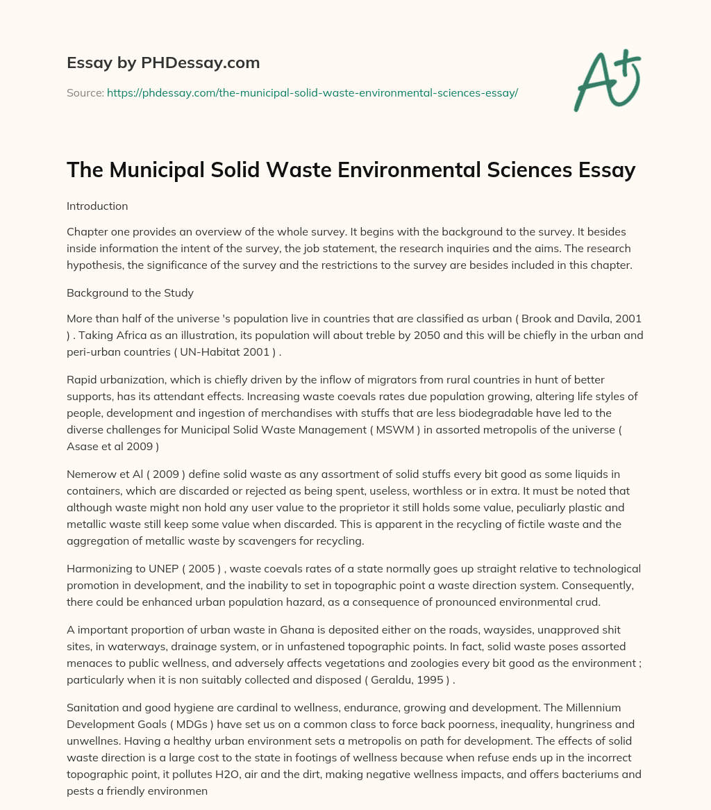 The Municipal Solid Waste Environmental Sciences Essay essay