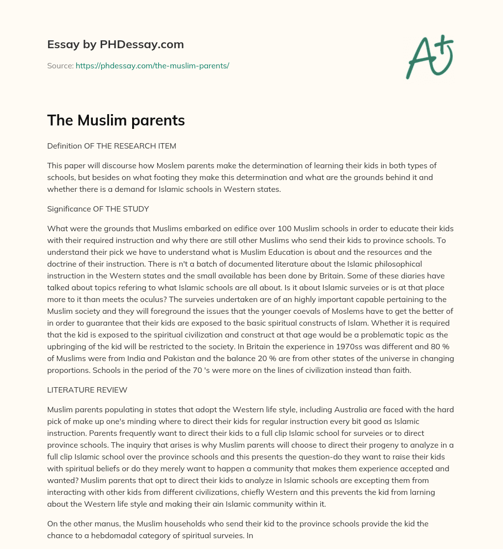The Muslim parents essay