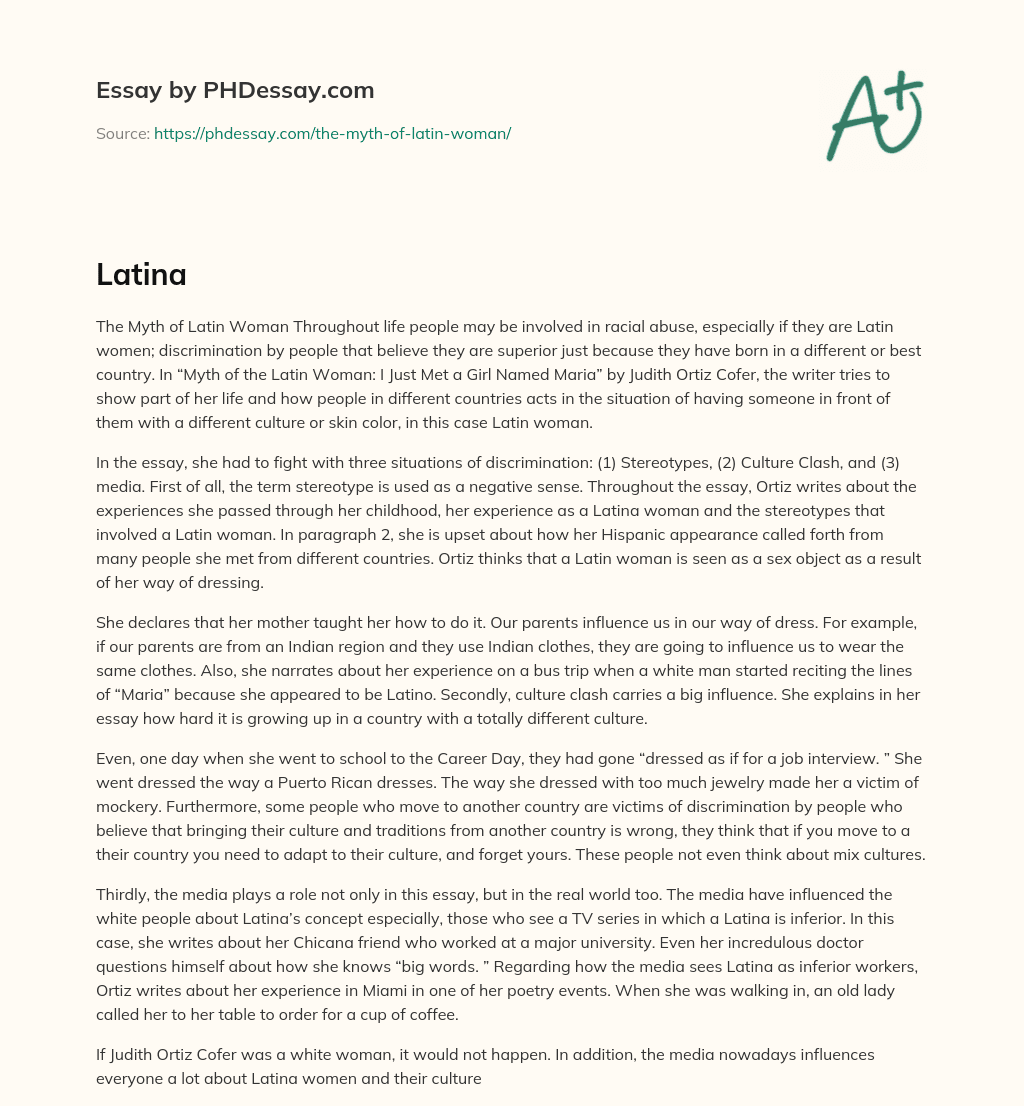 The Myth of Latin Woman: Experiences of Discrimination and Stereotyping essay
