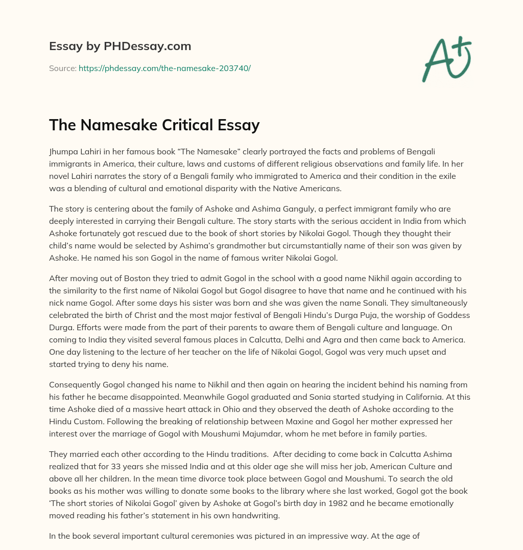 the namesake analysis essay