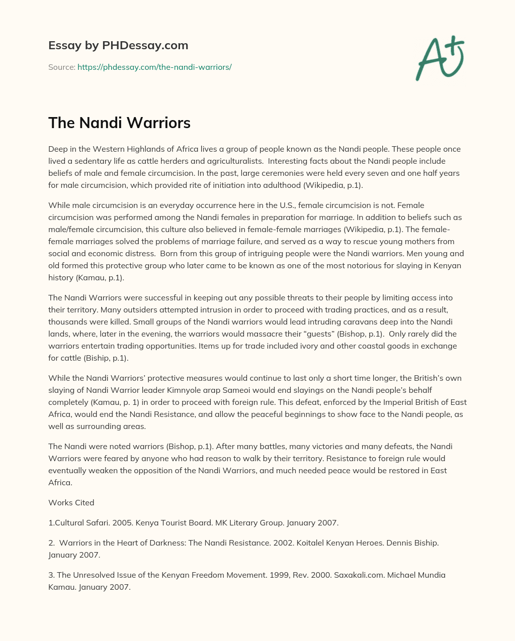 The Nandi Warriors essay