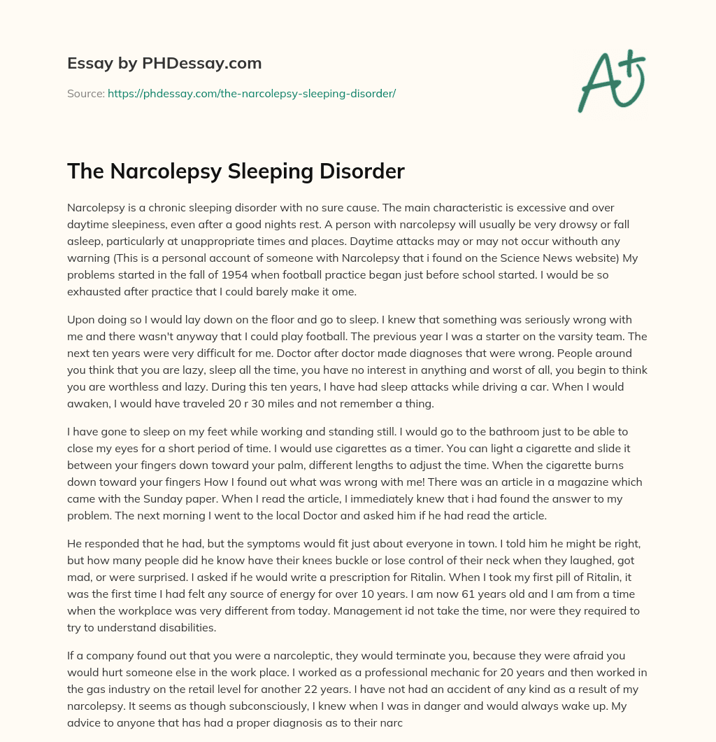 The Narcolepsy Sleeping Disorder essay
