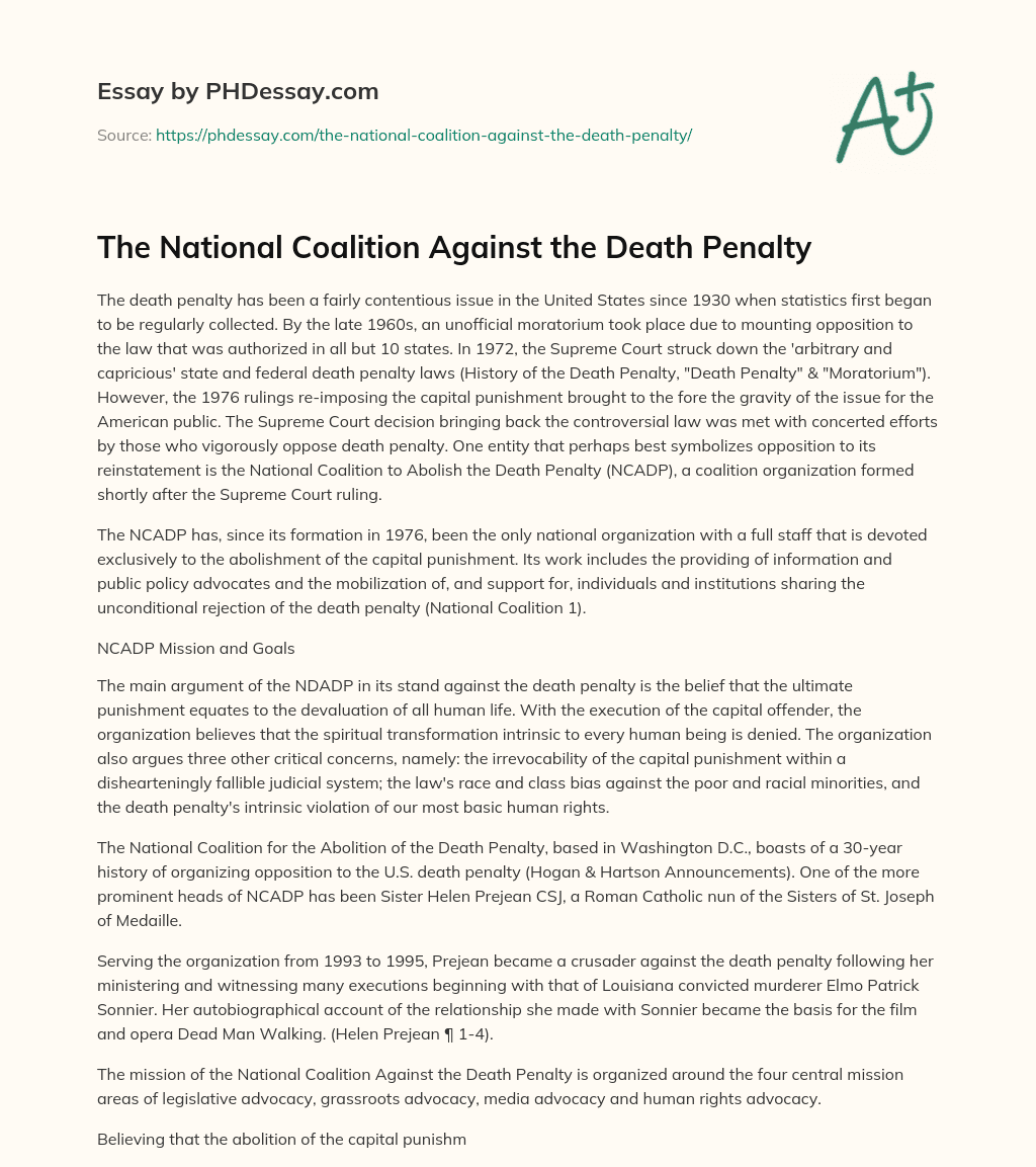 The National Coalition Against the Death Penalty essay