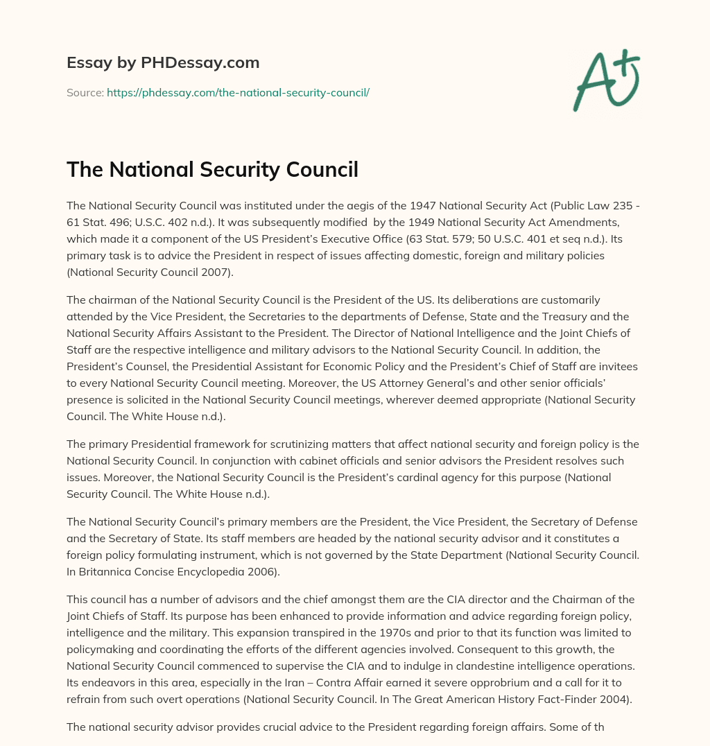 The National Security Council essay