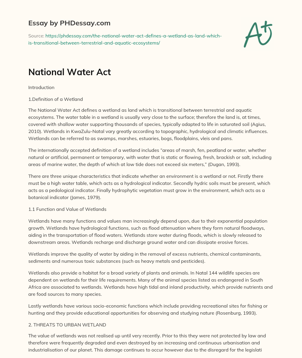National Water Act essay