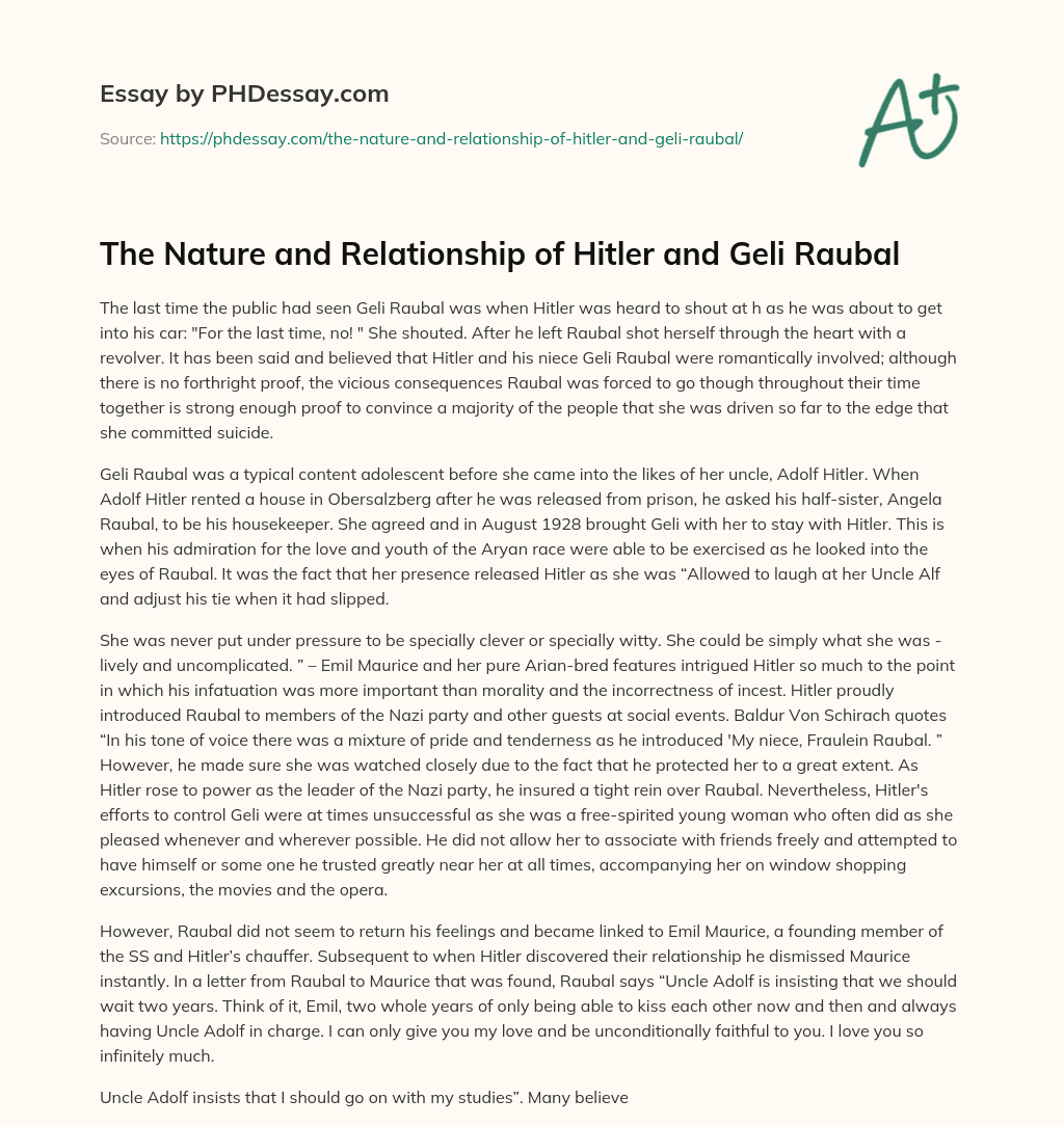 The Nature and Relationship of Hitler and Geli Raubal essay