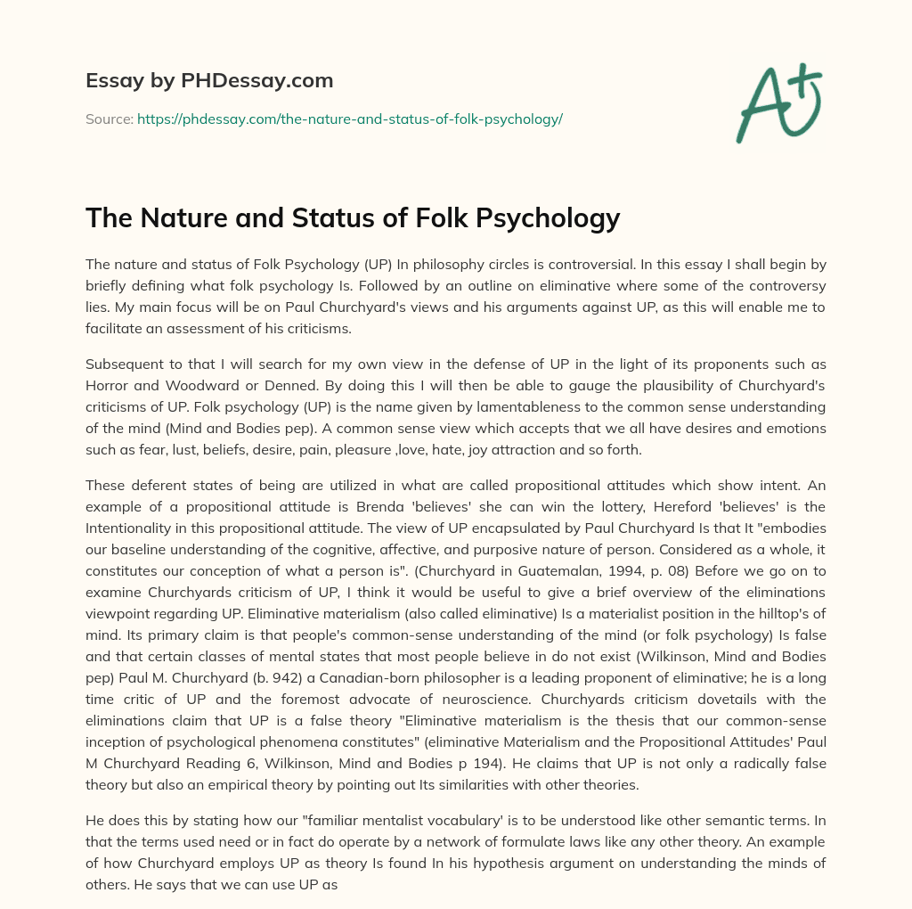 The Nature and Status of Folk Psychology essay