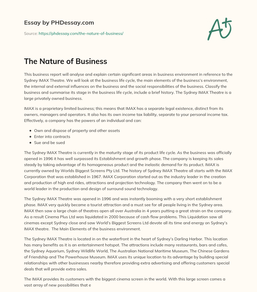 The Nature of Business essay