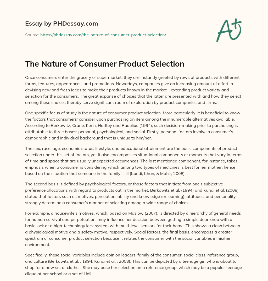 The Nature of Consumer Product Selection essay