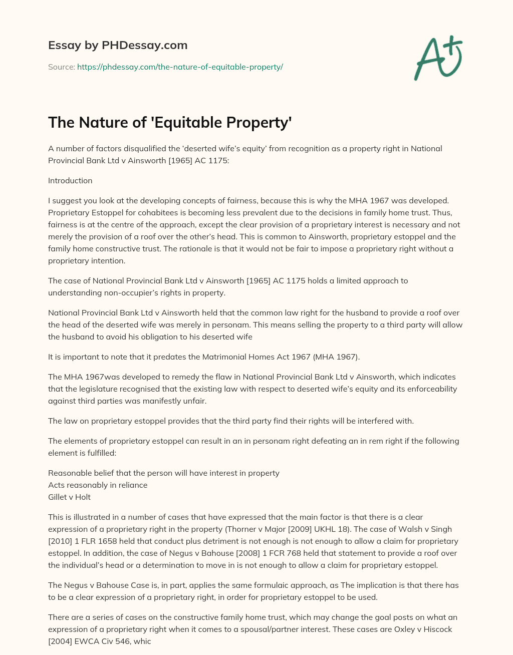The Nature of ‘Equitable Property’ essay