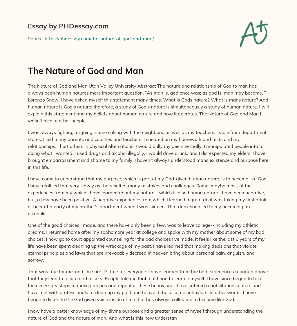 essay of nature of god