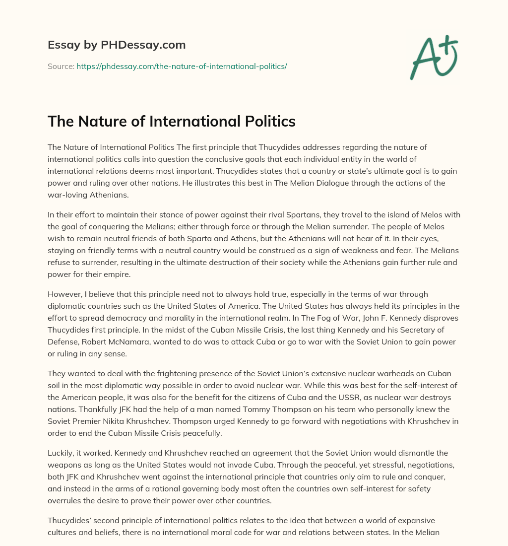 The Nature of International Politics essay