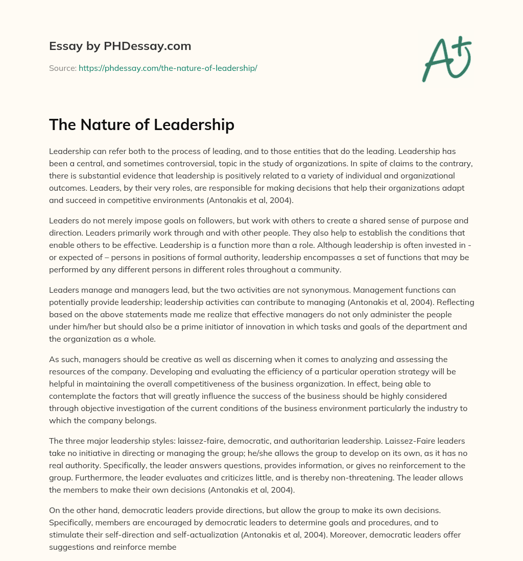 The Nature of Leadership essay